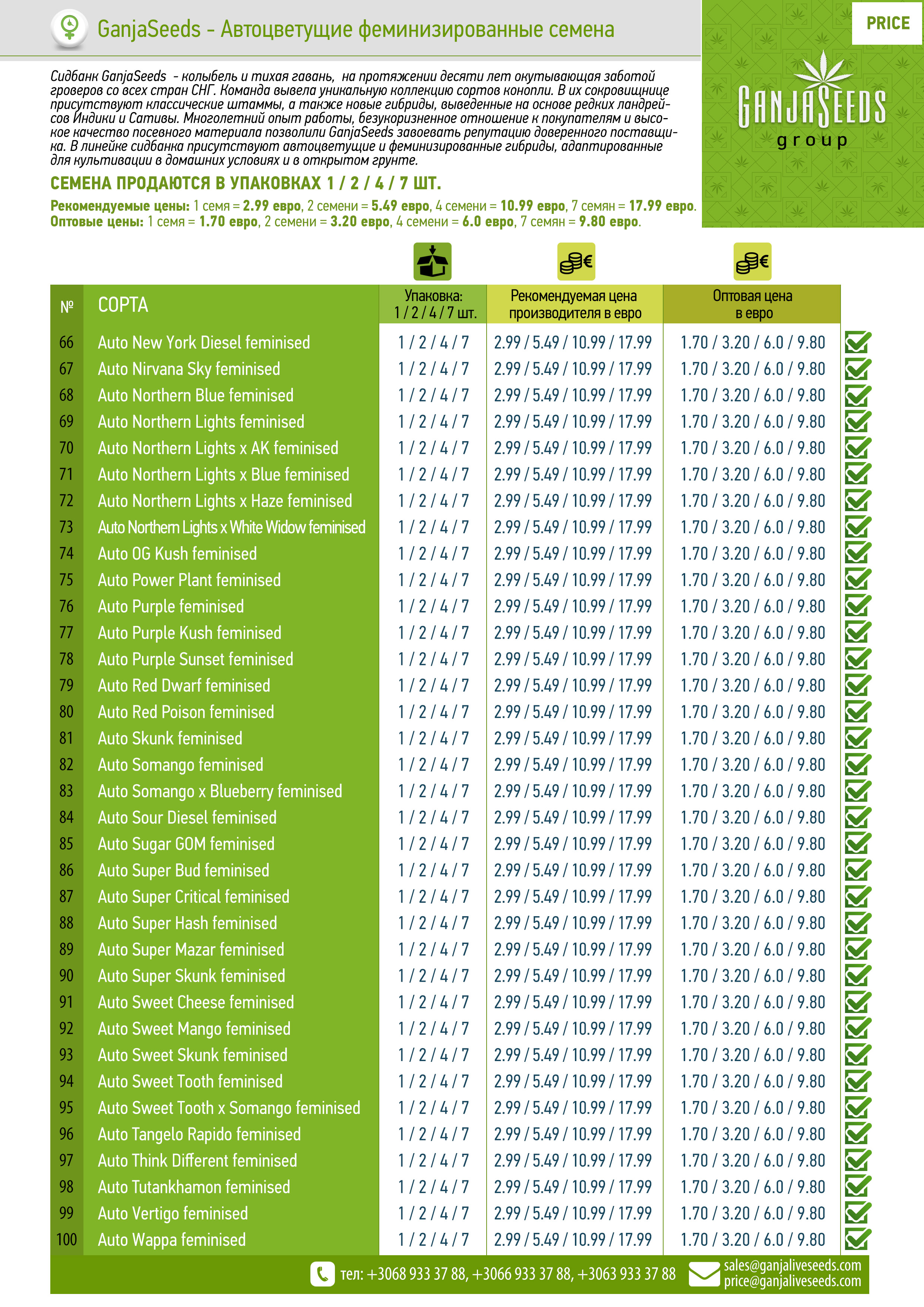 Оптовые цены на семена конопли GanjaSeeds Оптовые цены на семена конопли GanjaSeeds