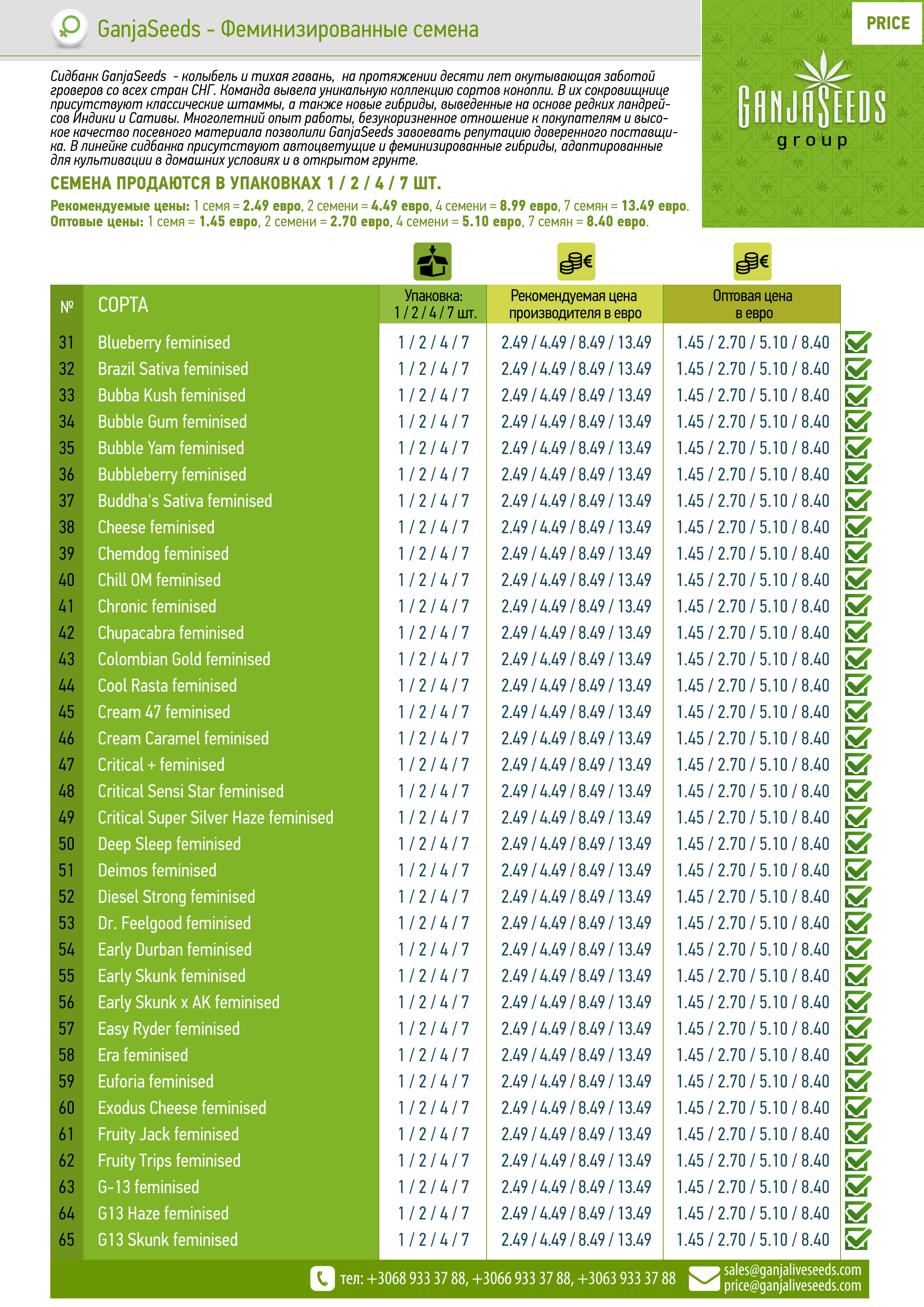 Оптовые цены на семена конопли GanjaSeeds Оптовые цены на семена конопли GanjaSeeds